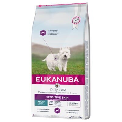 2x12kg Eukanuba Daily Care Adult Sensitive Skin száraz kutyatáp - Kisállat kiegészítők webáruház - állateledelek