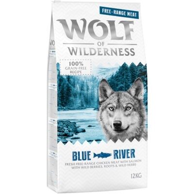 12kg Wolf of Wilderness száraz kutyatáp rendkívüli árengedménnyel - Adult "Blue River" - szabad tartású csirke & lazac - Kisállat kiegészítők webáruház - állateledelek