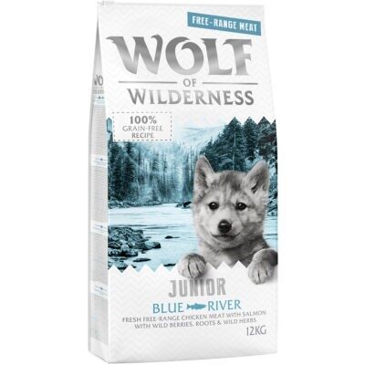 12kg Wolf of Wilderness száraz kutyatáp rendkívüli árengedménnyel - Junior "Blue River" - szabad tartású csirke & lazac - Kisállat kiegészítők webáruház - állateledelek