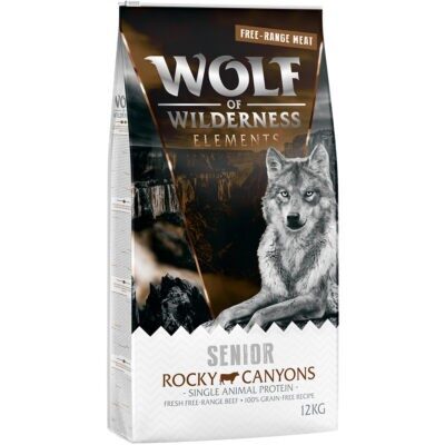 12kg Wolf of Wilderness száraz kutyatáp rendkívüli árengedménnyel - SENIOR "Rocky Canyons" - szabadtartású marha