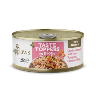 12x156g Applaws Taste Toppers húslében nedves kutyatáp - Csirke sonkával