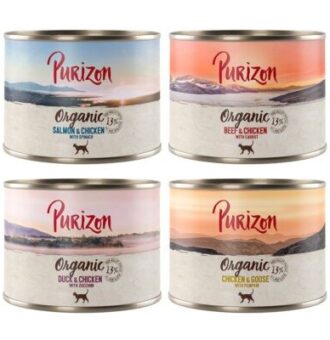 12x200g Purizon Organic nedves macskatáp- Vegyes csomag 4 változattal - Kisállat kiegészítők webáruház - állateledelek