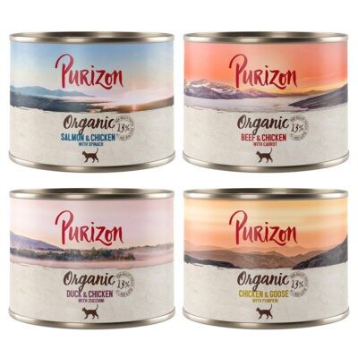 12x200g Purizon Organic nedves macskatáp- Vegyes csomag 4 változattal - Kisállat kiegészítők webáruház - állateledelek