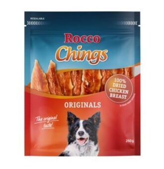 12x250g Rocco Chings rágócsíkok szárított csirkemell kutyasnack - Kisállat kiegészítők webáruház - állateledelek