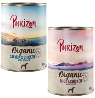 12x400g Purizon Organic nedves kutyatáp- Vegyes csomag: 6 x kacsa & csirke