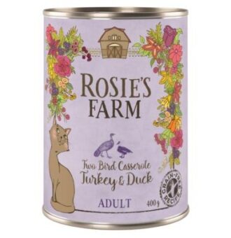 12x400g Rosie's Farm Adult Pulyka & kacsa nedves macskatáp - Kisállat kiegészítők webáruház - állateledelek