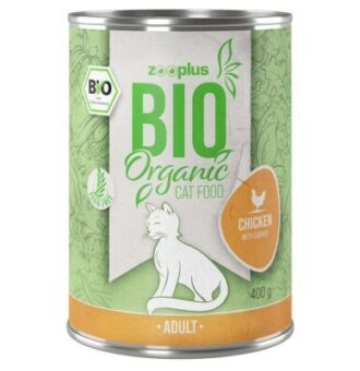12x400g zooplus Bio konzerv nedves macskatáp- Bio csirke & bio sárgarépa - Kisállat kiegészítők webáruház - állateledelek