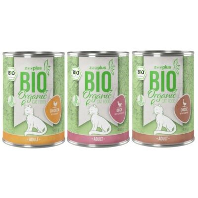 12x400g zooplus Bio konzerv nedves macskatáp- Vegyes próbacsomag 3 bio változattal - Kisállat kiegészítők webáruház - állateledelek