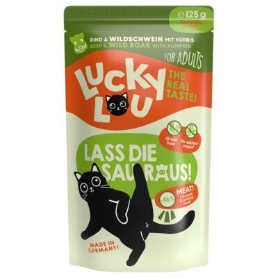 16x125g Lucky Lou Adult Marha & vaddisznó nedves macskatáp - Kisállat kiegészítők webáruház - állateledelek