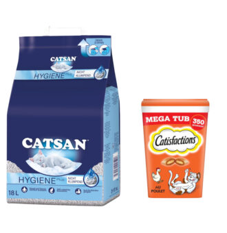 18 l Catsan Hygiene Plus macskaalom + 2x350g Dreamies csirke macskasnack 15% árengedménnyel - Kisállat kiegészítők webáruház - állateledelek
