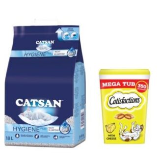 18 l Catsan Hygiene Plus macskaalom + 2x350g Dreamies sajt macskasnack 15% árengedménnyel - Kisállat kiegészítők webáruház - állateledelek