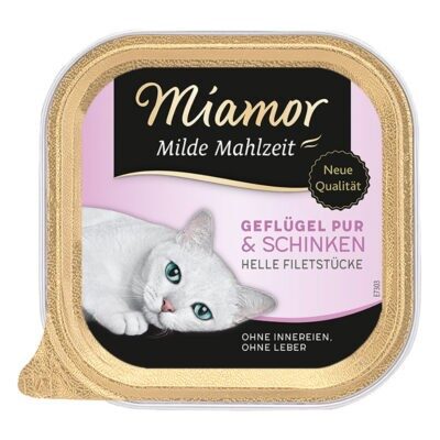 24x100g Miamor Milde Mahlzeit szárnyas pur & sonka nedves macskatáp - Kisállat kiegészítők webáruház - állateledelek