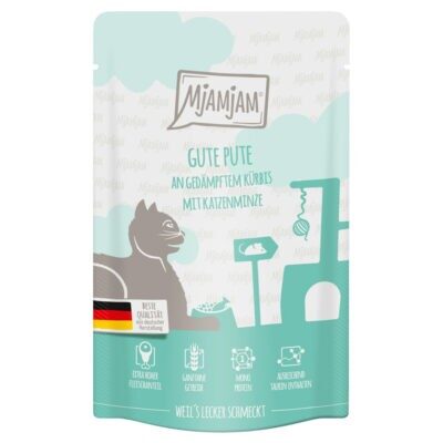12x125g MjAMjAM Quetschie nedves macskatáp - Remek pulyka párolt sütőtökkel - Kisállat kiegészítők webáruház - állateledelek