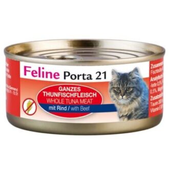 24x156g Feline Porta 21 tonhal & marha nedves macskatáp - Kisállat kiegészítők webáruház - állateledelek