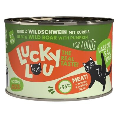24x200g Lucky Lou Adult Marha & vaddisznó nedves macskatáp - Kisállat kiegészítők webáruház - állateledelek