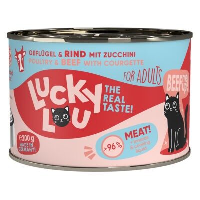 24x200g Lucky Lou Adult Szárnyas & marha nedves macskatáp - Kisállat kiegészítők webáruház - állateledelek
