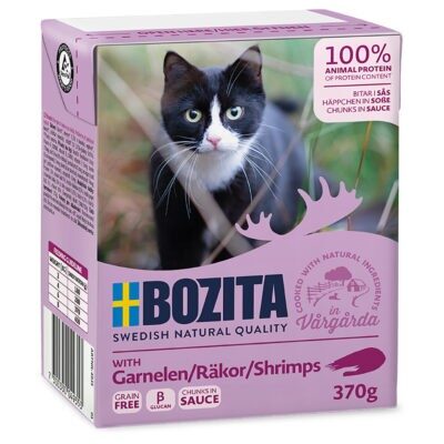 24x370g Bozita falatoknedves macskatáp- Garnéla szószban - Kisállat kiegészítők webáruház - állateledelek