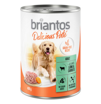 24x400g Briantos Delicious Paté Bárány & sárgarépa nedves kutyatáp - Kisállat kiegészítők webáruház - állateledelek