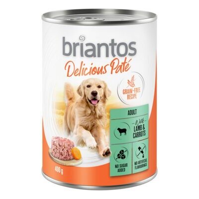 24x400g Briantos Delicious Paté Bárány & sárgarépa nedves kutyatáp - Kisállat kiegészítők webáruház - állateledelek