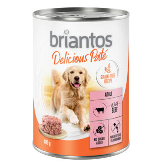 24x400g Briantos Delicious Paté Marha nedves kutyatáp - Kisállat kiegészítők webáruház - állateledelek