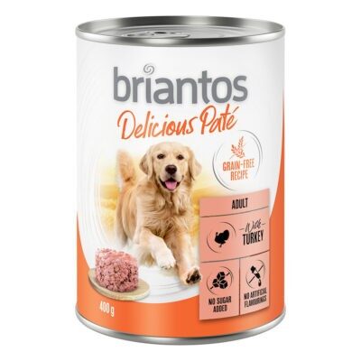 24x400g Briantos Delicious Paté Hal & borsó nedves kutyatáp - Kisállat kiegészítők webáruház - állateledelek