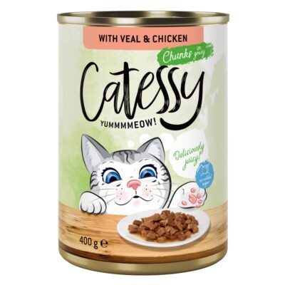 24x400g Catessy falatok nedves macskatáp- Borjú & csirke szószban - Kisállat kiegészítők webáruház - állateledelek