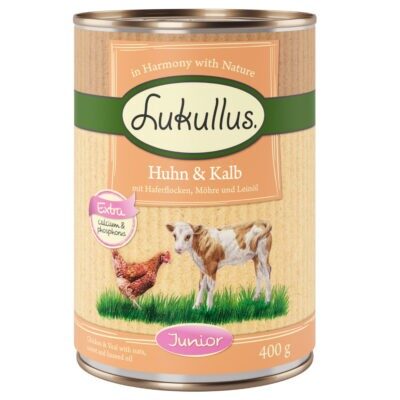 24x400g Lukullus Junior nedves kutyatáp-csirke & borjú - Kisállat kiegészítők webáruház - állateledelek