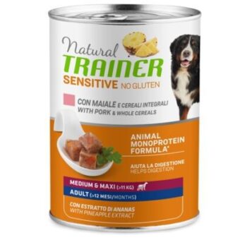 12x400g Natural Trainer Sensitive No Gluten Adult sertés nedves kutyatáp - Kisállat kiegészítők webáruház - állateledelek