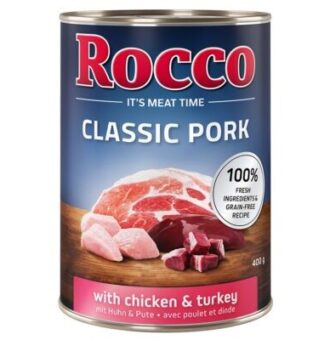 24x400g Rocco Classic Pork Csirke & pulyka nedves kutyatáp - Kisállat kiegészítők webáruház - állateledelek
