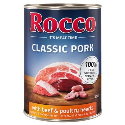 24x400g Rocco Classic Pork Marha & szárnyasszív nedves kutyatáp - Kisállat kiegészítők webáruház - állateledelek
