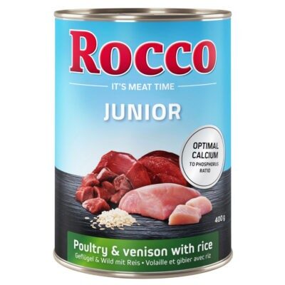 24x400g Rocco Junior 24 x 400 g - Szárnyas & vad & rizs + kalcium nedves kutyatáp - Kisállat kiegészítők webáruház - állateledelek