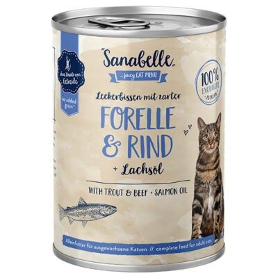 6x400g Sanabelle All Meat Pisztráng & marha nedves macskatáp - Kisállat kiegészítők webáruház - állateledelek