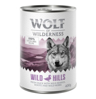 24x400g Wolf of Wilderness Wild Hills kutyaeledel gazdaságos csomag - Kacsa - Kisállat kiegészítők webáruház - állateledelek