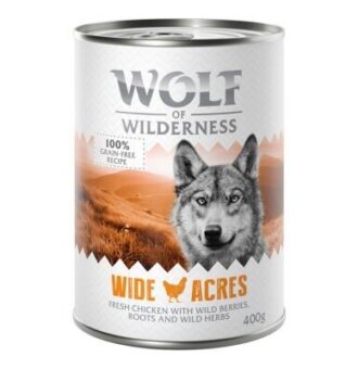 24x400g Wolf of Wilderness nedves kutyatáp-Wide Acres csirke - Kisállat kiegészítők webáruház - állateledelek