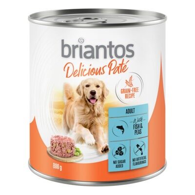 24x800g Briantos Delicious Paté Hal & borsó nedves kutyatáp - Kisállat kiegészítők webáruház - állateledelek