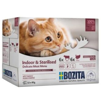 24x85g Bozita Indoor & Sterilised Aszpikban nedves tasakos macskatáp vegyes csomagban - Kisállat kiegészítők webáruház - állateledelek