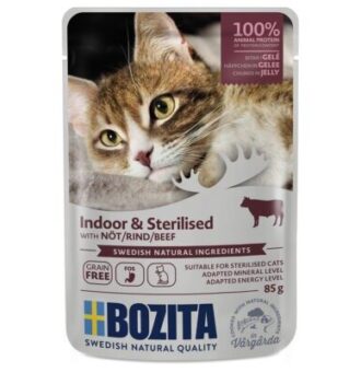 24x85g Bozita falatok aszpikban Indoor & Sterilised marha nedves macskatáp - Kisállat kiegészítők webáruház - állateledelek