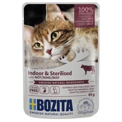 24x85g Bozita falatok aszpikban Indoor & Sterilised marha nedves macskatáp - Kisállat kiegészítők webáruház - állateledelek