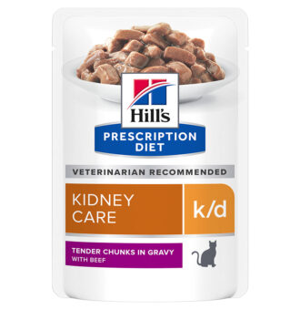 24x85g Hill's Prescription Diet k/d Kidney Care macskatáp-marha - Kisállat kiegészítők webáruház - állateledelek