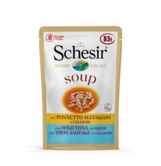 24x85g Schesir Cat Soup nedves macskatáp- Tonhal & tintahal - Kisállat kiegészítők webáruház - állateledelek