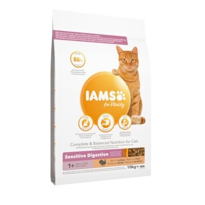 10kg IAMS for Vitality Sensitive Digestion Adult & Senior pulyka száraz macskatáp - Kisállat kiegészítők webáruház - állateledelek