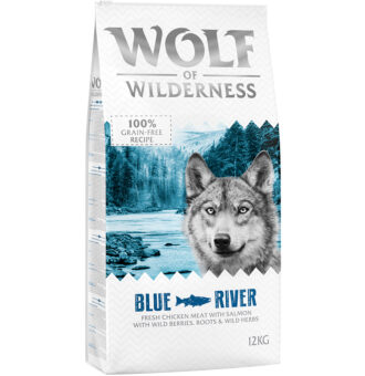 12kg Wolf of Wilderness 'Blue River' kutyatáp - Lazac - Kisállat kiegészítők webáruház - állateledelek