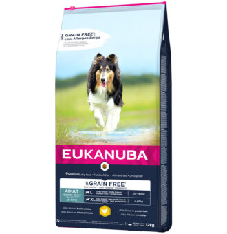 12kg Eukanuba Grain Free Adult Large Breed csirke száraz kutyatáp óriási árengedménnyel - Kisállat kiegészítők webáruház - állateledelek