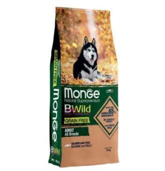12kg Monge Bwild Grain Free All Breeds lazac & borsó száraz kutyatáp - Kisállat kiegészítők webáruház - állateledelek