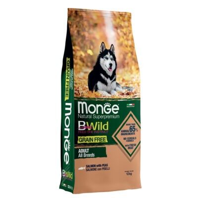 12kg Monge Bwild Grain Free All Breeds lazac & borsó száraz kutyatáp - Kisállat kiegészítők webáruház - állateledelek