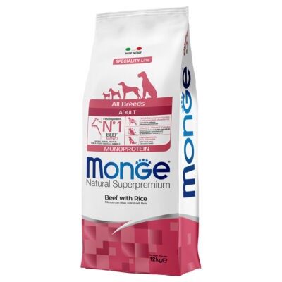 12kg Monge Monoprotein marha & rizs száraz kutyatáp - Kisállat kiegészítők webáruház - állateledelek