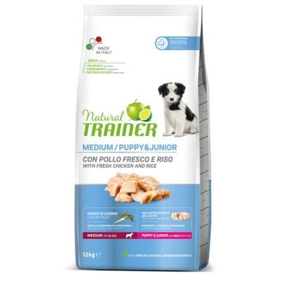 12kg Natural Trainer Medium Puppy & Junior száraz kutyatáp - Kisállat kiegészítők webáruház - állateledelek