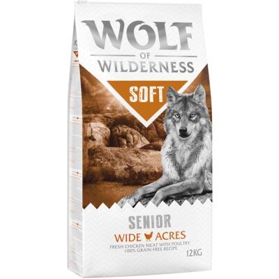 12 kg Wolf of Wilderness rendkívüli árengedménnyel- SENIOR Wide Acres - csirke (Soft & Strong) - Kisállat kiegészítők webáruház - állateledelek
