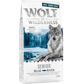 12kg Wolf of Wilderness Senior Blue River szabad tartású csirke & lazac száraz kutyatáp - Kisállat kiegészítők webáruház - állateledelek