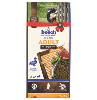 15kg Bosch Adult kacsa & rizs száraz kutyatáp - Kisállat kiegészítők webáruház - állateledelek